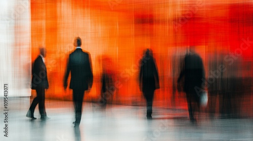 Abstract motion blur image of business people walking.