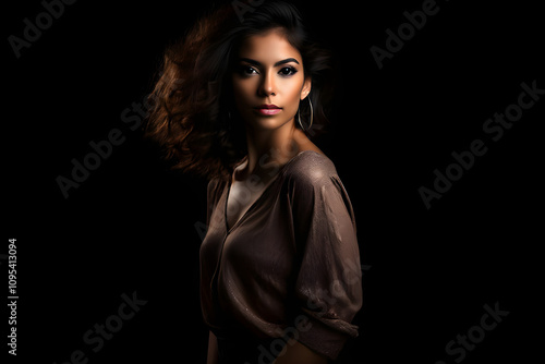 Wallpaper Mural Attractive Latina model in a full-body portrait, standing isolated against a solid black backdrop Torontodigital.ca