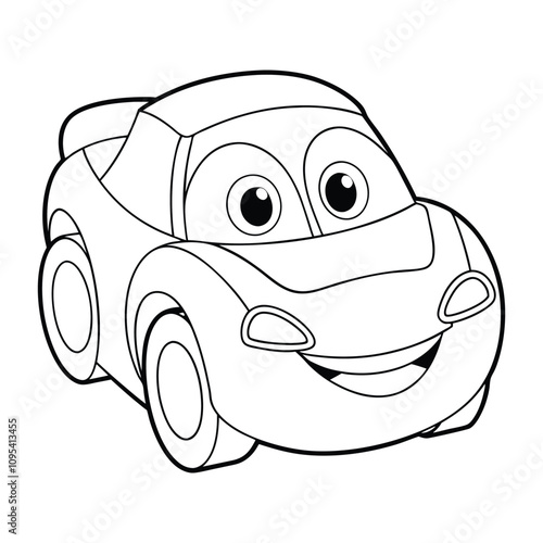 Super Cute Funny Small Race Car Coloring Page with Adorable Expressions - Line Art for Kids
