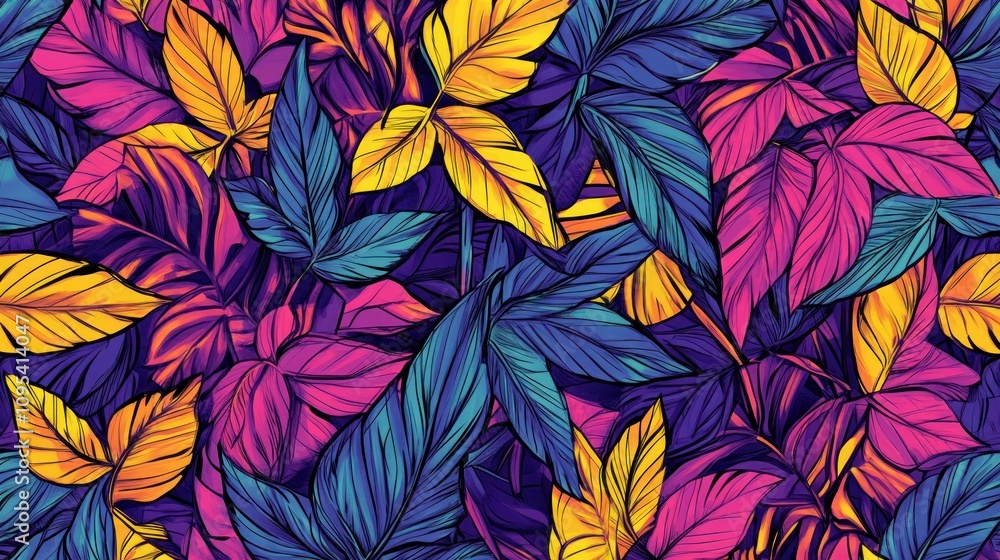 Vivid Tropical Leaves Pattern Bright Colors Design Vivid Tropical Leaves Pattern Bright Colors Design