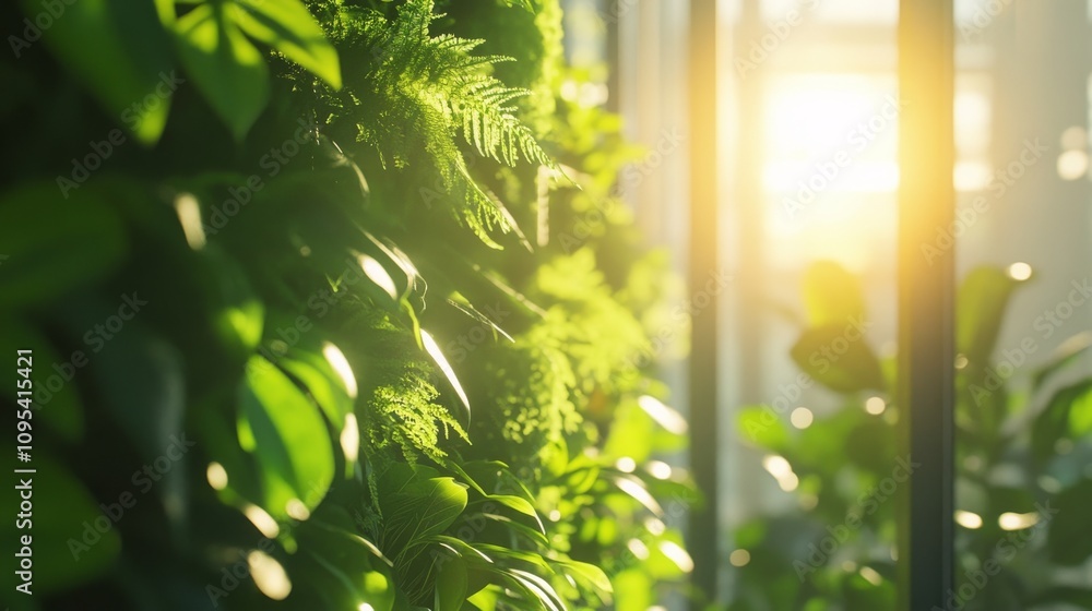 Lush Green Indoor Vertical Garden Basking In Sunlight