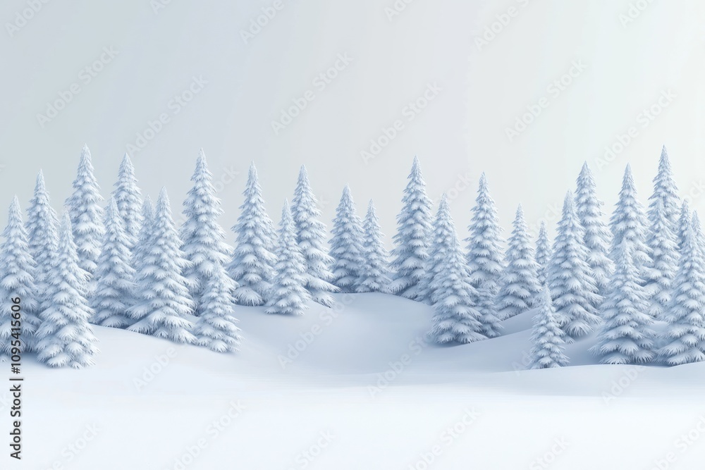 Snow covered pine trees in a winter wonderland scene Snow covered pine trees in a winter wonderland scene