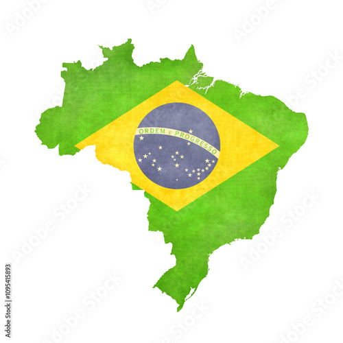 Isolated map of Brazil with flag in soft grunge and vintage style.