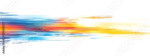  Abstract background with blurred speed lines in blue, orange, and yellow colors on a white background