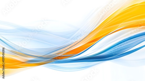  Abstract background with blurred speed lines in blue, orange, and yellow colors on a white background