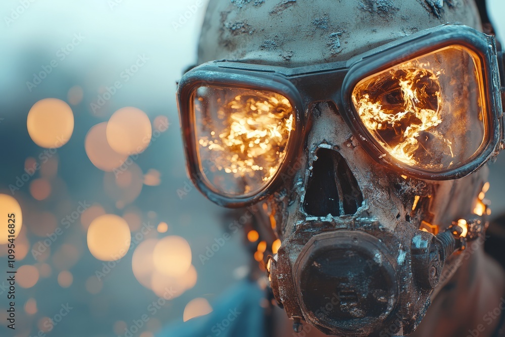 A striking image of a skull with fiery eyes behind goggles, representing intensity and danger in a vivid and vivid depiction of the supernatural. A striking image of a skull with fiery eyes behind goggles, representing intensity and danger in a vivid and vivid depiction of the supernatural.