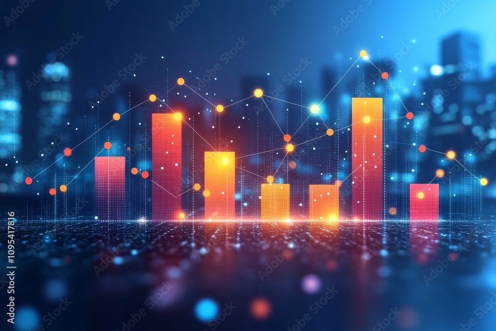 A bar graph with rising data trends, symbolizing economic growth, progress, and the power of statistics to guide global decisions. Generative AI A bar graph with rising data trends, symbolizing economic growth, progress, and the power of statistics to guide global decisions. Generative AI