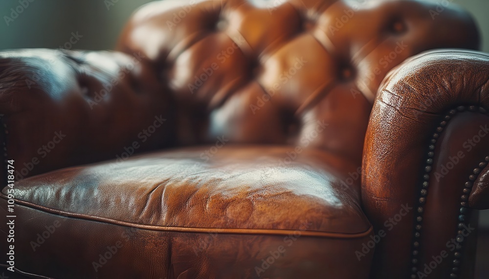 Obraz premium Leather armchair in a soft, diffused light setting