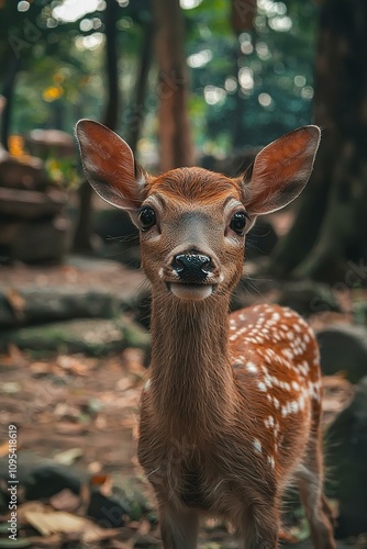 Young fawn in natural habitat forest setting wildlife photography tranquil environment close-up view