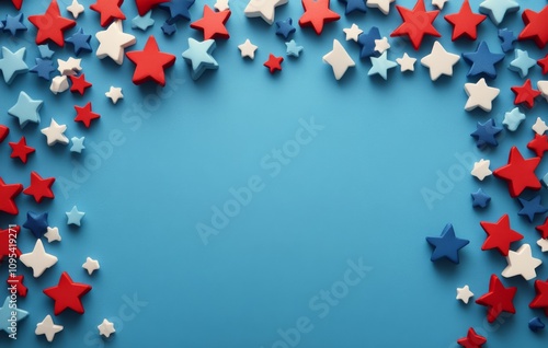 Colorful stars in red, white, and blue arranged around a blue background for ...