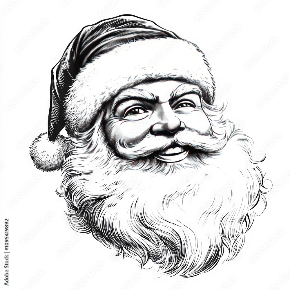 vector comic style sketch of Santa Claus happy face, rough black outlines on white background vector comic style sketch of Santa Claus happy face, rough black outlines on white background