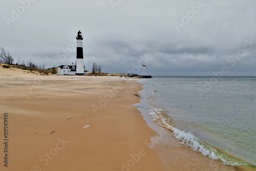 Publicly-owned Big Sable lighthouse, owned by Ludington State Park, State of Michigan on the Lake Michigan coast. photo