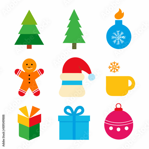 sets of Christmas Holiday winter season colorful icon set on white background