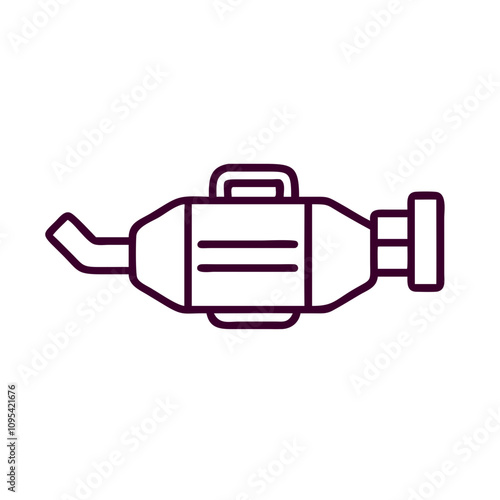 A simple drawing of a car engine with a black handle. The handle is black and is located on the side of the engine