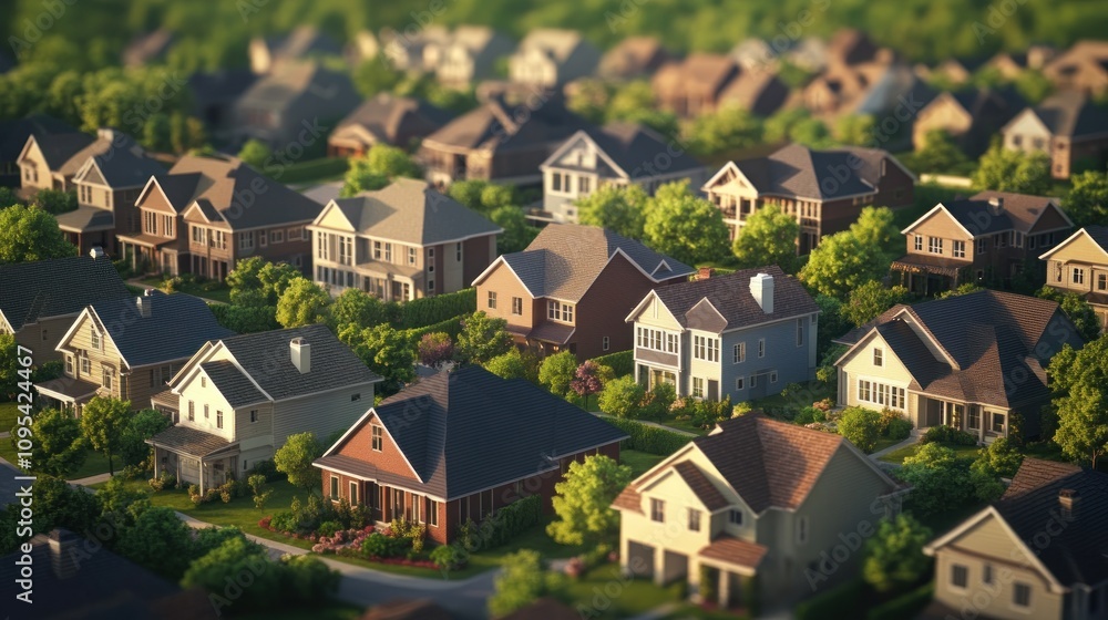 Aerial View of a Suburban Neighborhood at Golden Hour Aerial View of a Suburban Neighborhood at Golden Hour