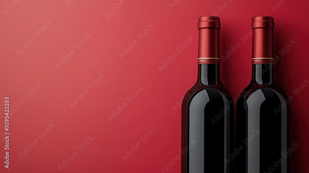 Two red wine bottles on red background. Two red wine bottles on red background.