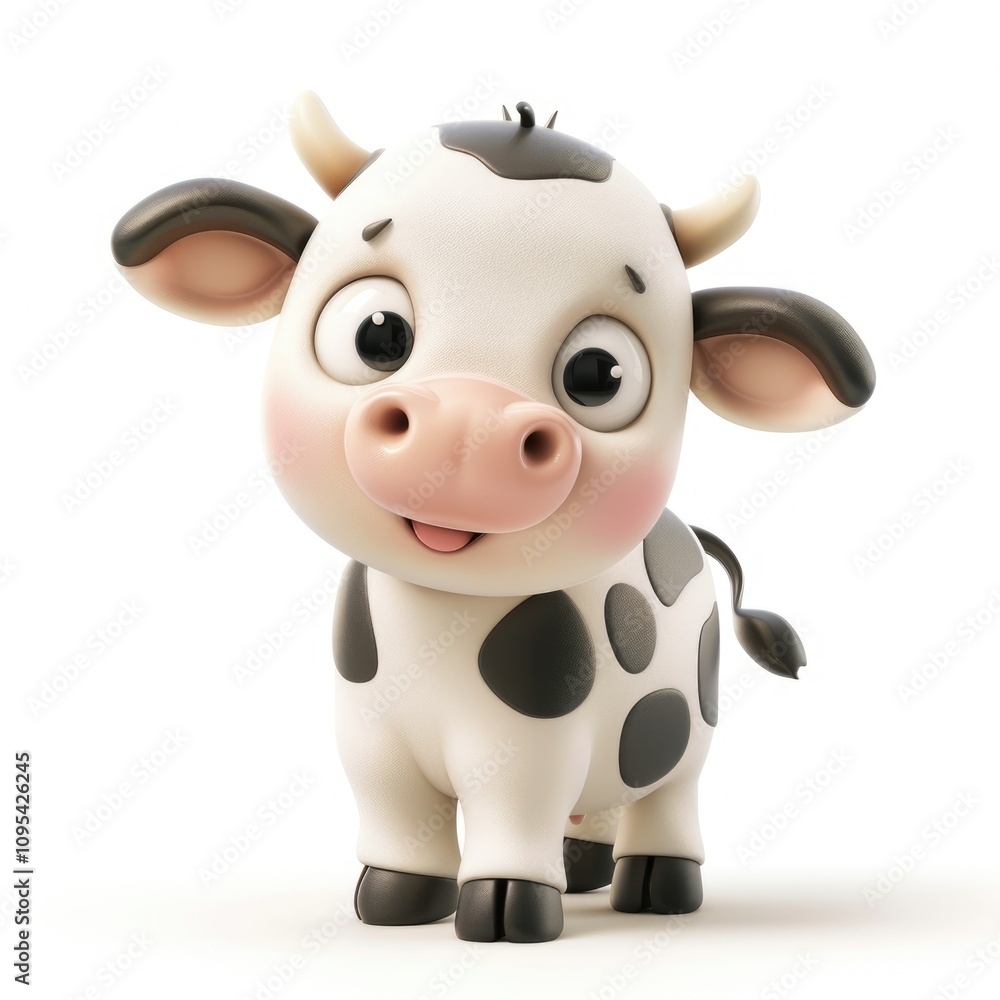 Naklejka premium 3D cartoon cow illustration on isolated background.