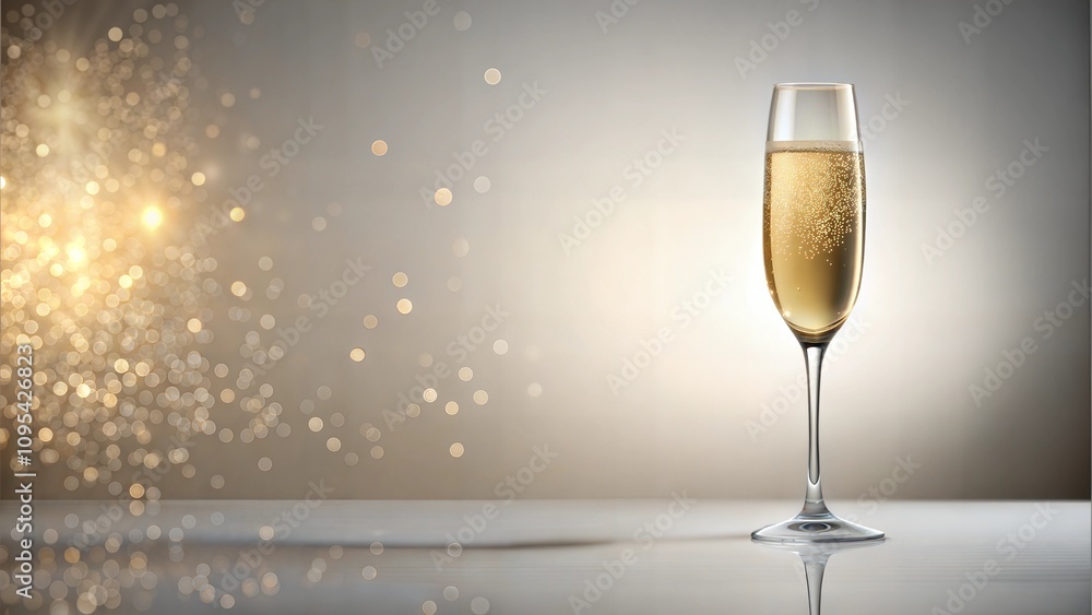 Elegant champagne glass with sparkling bokeh lights in background Elegant champagne glass with sparkling bokeh lights in background