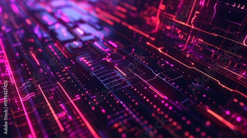 Dark futuristic banner background with gradient, glowing grid lines, and cyberpunk patterns