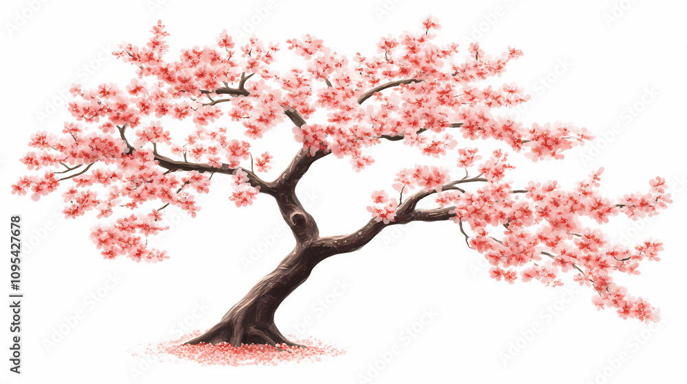 Fototapeta premium Cherry blossom sakura flower tree. Blossoming Sakura Trees. Illustration