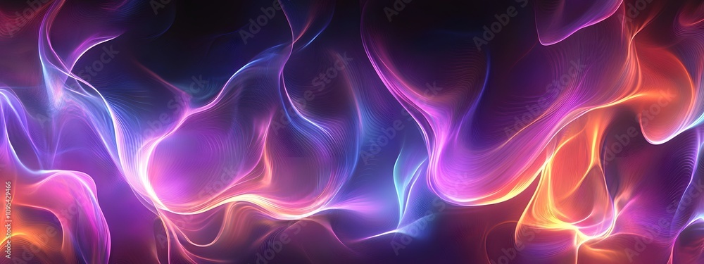 Obraz premium An abstract background with purple and pink gradient lines, a dark blue background, gradient color lines, light orange and red light effects, light reflections