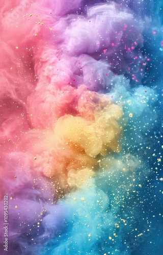 Vibrant Explosion of Colorful Powder Clouds in Abstract Background. AI generated illustration.