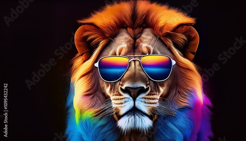 Roaring Style: Pop Art Lion with Sunglasses and Headphone