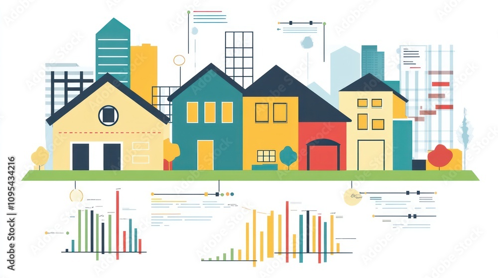 Fototapeta premium Urban Development & Real Estate Market Analytics: A Colorful Visualization of City Growth, Housing Trends, and Investment Opportunities