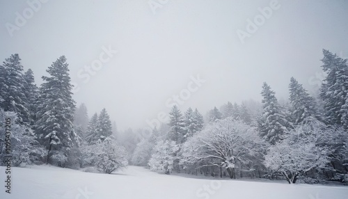 A serene winter wonderland scene featuring softly falling snowflakes on a pristine white background, evoking the magic and tranquility of a snowy day