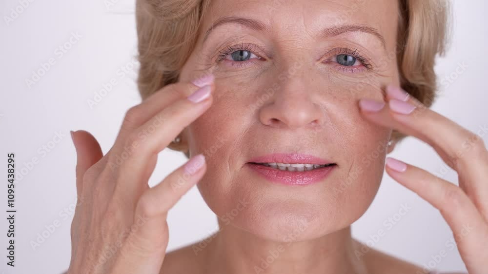Closeup portrait of a charming middle-aged female who lovingly takes care of her skin, embracing the essence of selflove and confident aging Closeup portrait of a charming middle-aged female who lovingly takes care of her skin, embracing the essence of selflove and confident aging