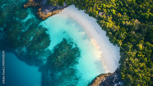 Whitsunday Islands aerial view, showing pristine white beaches