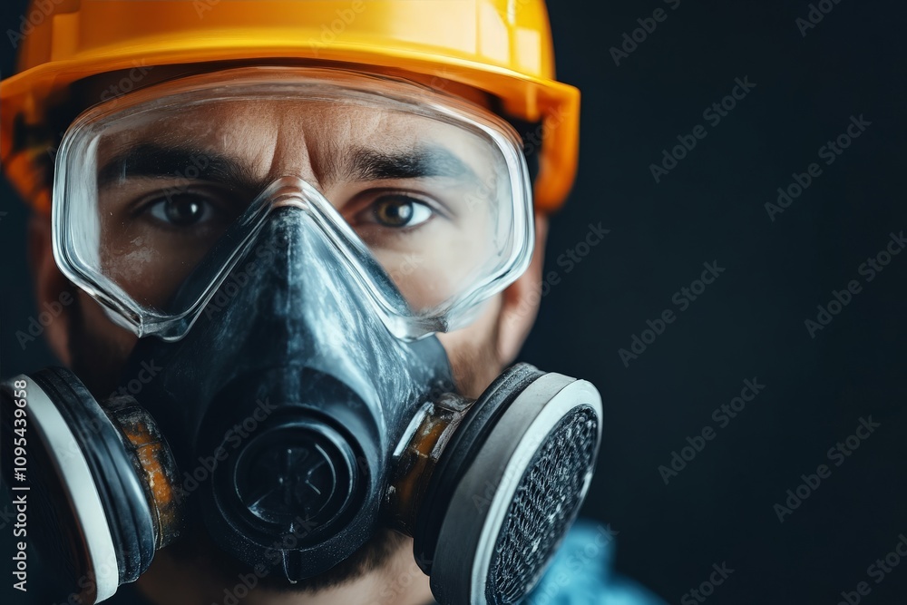 A focused engineer, wearing a protective mask and yellow safety helmet, relies on safety and precision, highlighting the importance of safety in engineering environments. A focused engineer, wearing a protective mask and yellow safety helmet, relies on safety and precision, highlighting the importance of safety in engineering environments.