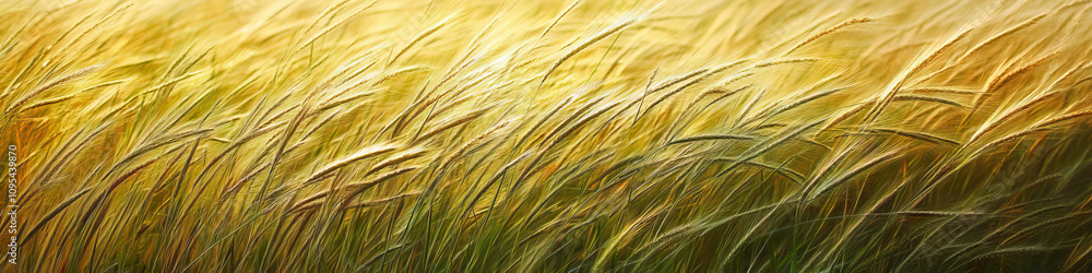 Fototapeta premium Prairie Patterns: A field of tall grass sways gently in the wind, revealing delicate patterns and textures created by the sunlight.
