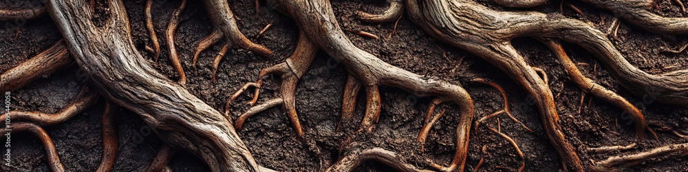 Close-up shot of intricate root systems, twisting and turning through the soil, creating a natural abstract pattern. Close-up shot of intricate root systems, twisting and turning through the soil, creating a natural abstract pattern.