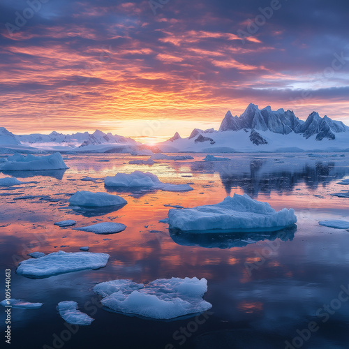 Magischer Sonnenuntergang über schmelzendem Eis im Polargebiet

 photo