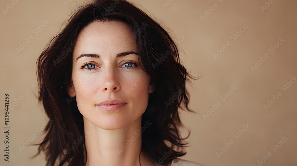 A portrait of an attractive woman in her late thirties