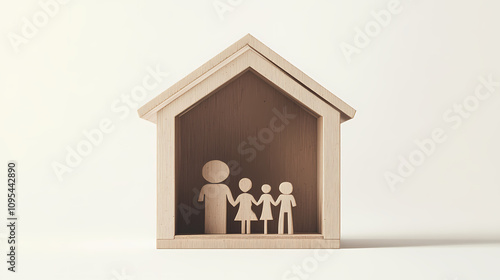 
small house with a family icon inside, representing unity on a white background 