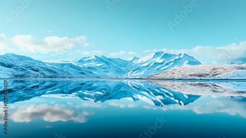 Lake Tekapo in New Zealand, reflecting snowy mountains