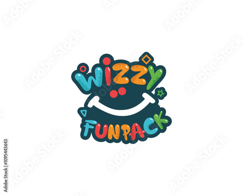 typography logo wizzy funpack ,Kids zone vector cartoon logo. Colorful bubble letters for children's playroom decoration,Vector illustration.