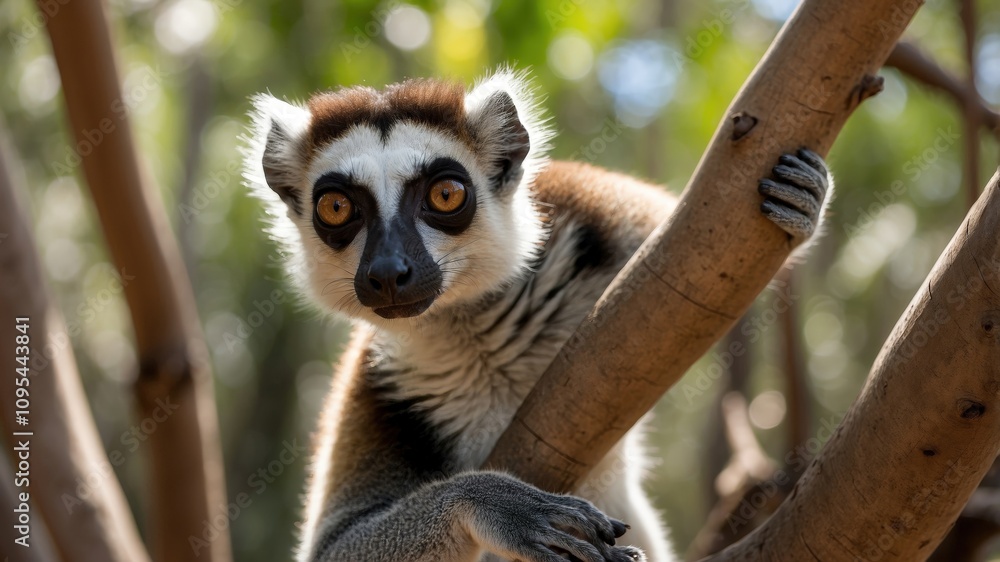 Obraz premium Ring-Tailed Lemur in a Forest Habitat