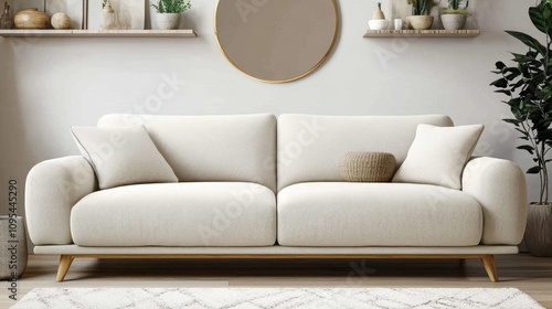 Beige Modern Sofa in Minimalist Living Room Interior Design photo