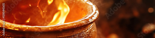 Furnace of Creation: Ancient pottery being fired in a ceramic kiln. photo