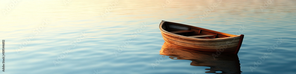 Serene Sailing Adventure: A small wooden boat gently gliding through calm waters.