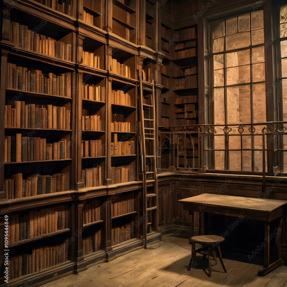 Old Library with Bookshelves Old Library with Bookshelves