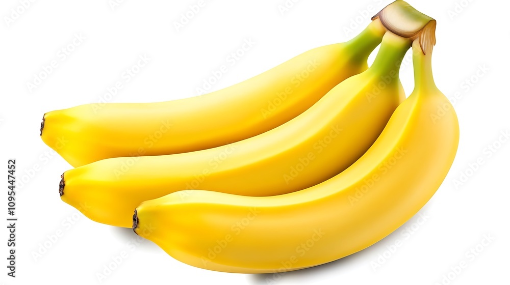 Several ripe bananas, isolated on a white background, highlighting their perfect shape and vibrant yellow color Several ripe bananas, isolated on a white background, highlighting their perfect shape and vibrant yellow color