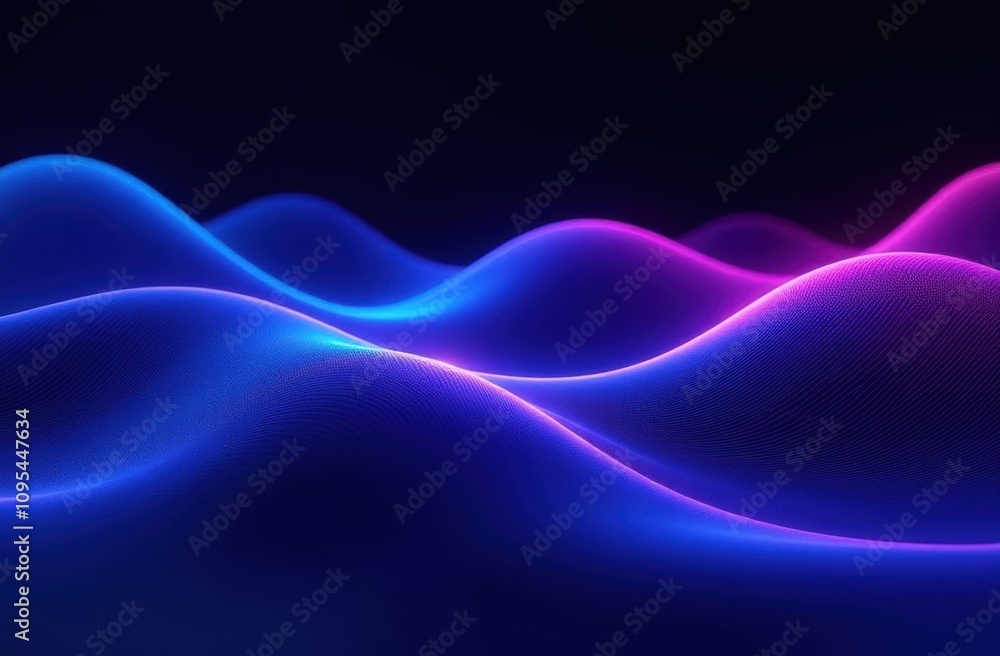 Abstract curved neon waves in blue and pink on black background Abstract curved neon waves in blue and pink on black background