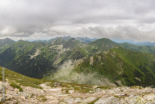 Obraz na płótnie landscape in the mountains, view of the western Tatras in summer under a cloudy sky w salonie