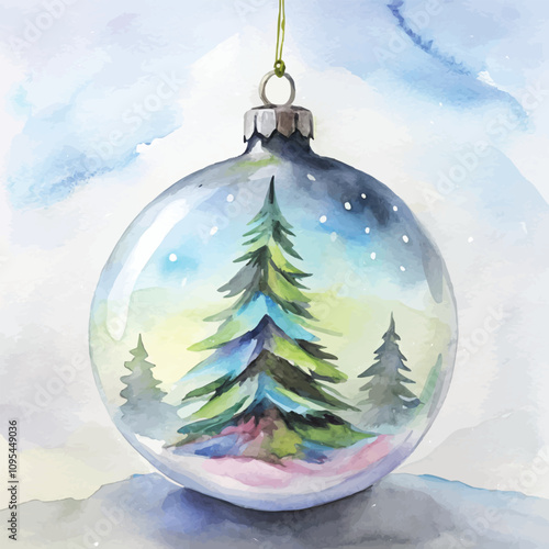 Charming ornament showcasing a wintry pine tree in festive hues