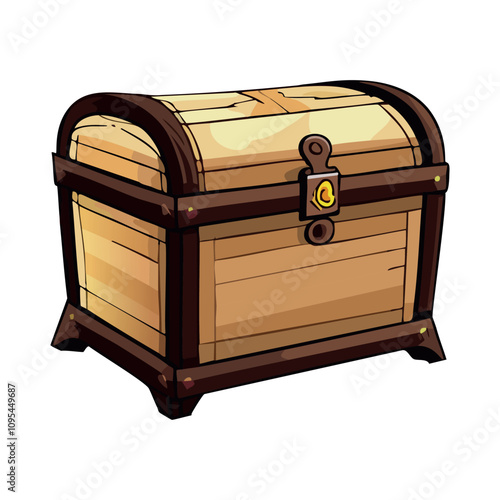 Wooden Treasure Chest - Cartoon Style Vector Illustration