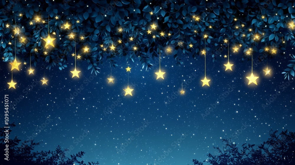 Dreamy Nightscape: Glowing Stars and Bokeh Lights in an Abstract Sky Dreamy Nightscape: Glowing Stars and Bokeh Lights in an Abstract Sky